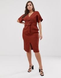 ASOS DESIGN Curve kimono sleeve midi dress with faux tortoiseshell buckle at asos com at Asos